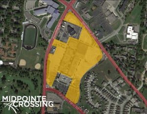 Aerial view of the MidPointe Crossing site in Bond Hill at the intersection of Reading and Section