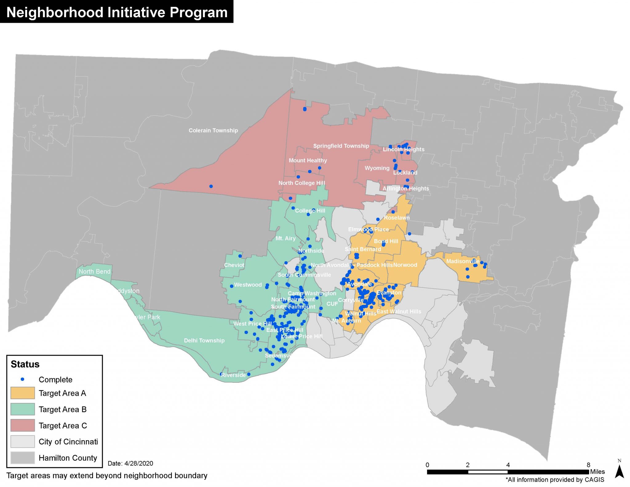 Map showing locations of demoltions across Hamilton County